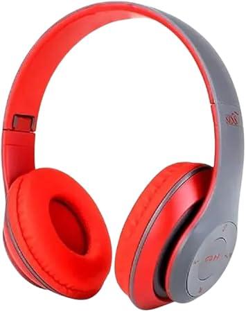 Fone de Ouvido Bluetooth Wireless 5.0 com Micro SD - Headphone Over-Ear com Conexão Sem Fio, Almofadas Confortáveis e Controles Integrados (Vermelho)