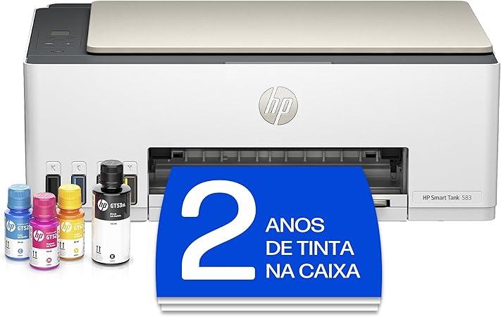 Impressora Multifuncional HP Smart Tank 583 Tanque de Tinta Colorida Wi-Fi com autorreparo, USB - Impressora, Copiadora e Scanner Cor: ‎Branco (4A8D8A)